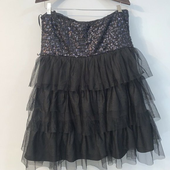 Cocktail Prom Wedding Party Sequin Mesh Ruffle High Waist Black Dress XL - Picture 8 of 8